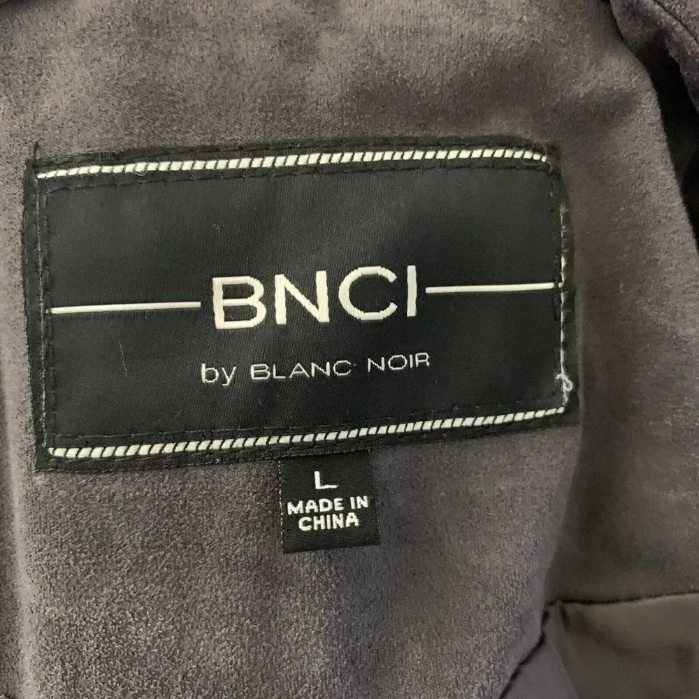 BNCI Blanc Noir Faux Suede Moto Jacket L Grey Asymmetrical Zipper Pockets Lined